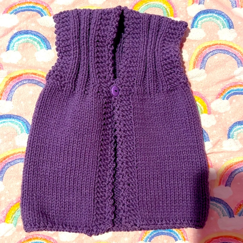 Handmade knitted baby girls vest size 6-12months purple